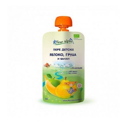 Пюре детское Органик яблоко-груша-банан  с 6 мес. Fleur Alpine (120 г)